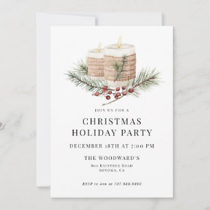 Rustic Boho Pine & Candles Christmas Holiday Party Invitation