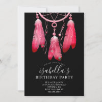 Rustic Boho Pink Dream Catcher Black Birthday