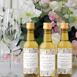 Rustic Boho Pink Floral Thank You Wedding Mini Wine Label