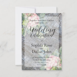 Rustic boho pink floral wedding invitation