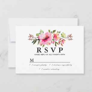 Rustic Boho Pink Floral Wedding RSVP Card