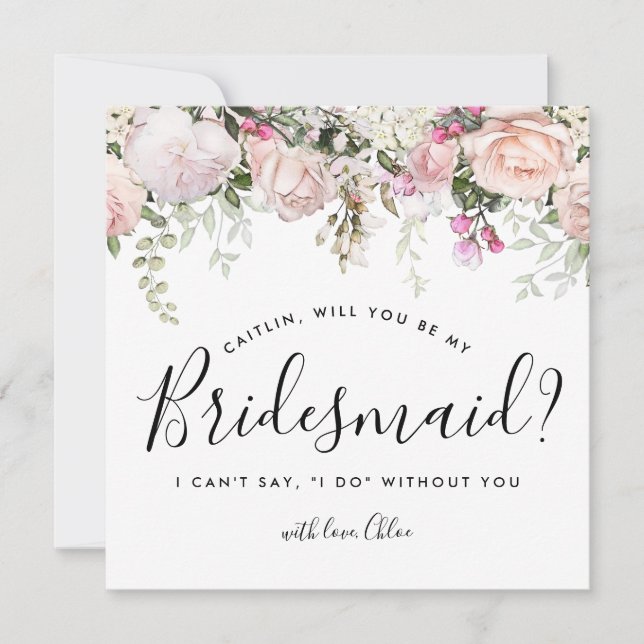 Rustic Boho Pink Floral Will You Be My Bridesmaid Invitation (Front)