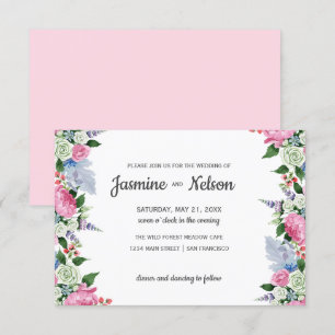 Rustic Boho Pink lilac floral border wedding Invitation