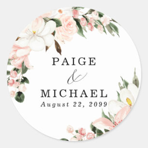 Rustic Boho Pink White Floral Wedding Classic Round Sticker