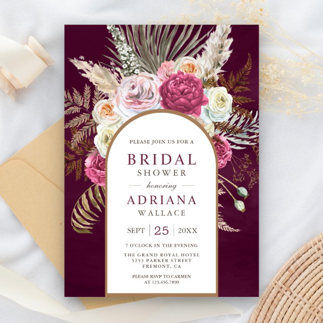 Rustic Boho Plum Floral Arch Bridal Shower Invitation (Creator Uploaded)