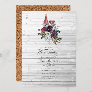 Rustic Boho Plum Red Wine Tasting Bridal Shower Invitation