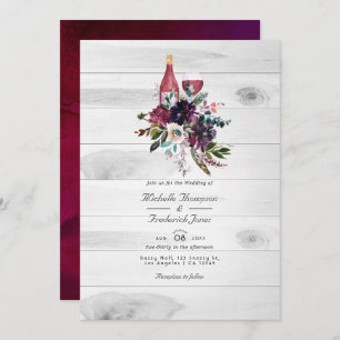 Rustic Boho Plum Wine Tasting QR Code RSVP Wedding Invitation