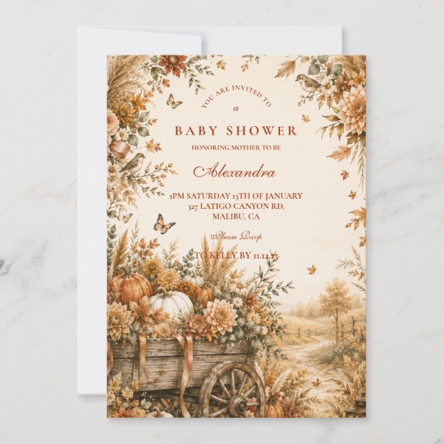 Rustic Boho Pumpkin Baby Shower Invitation (Front)