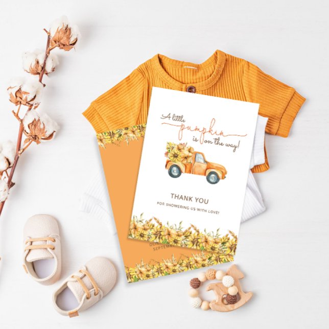 Rustic Boho Pumpkin Fall Floral Baby Shower Thank You Card (Creator Uploaded)