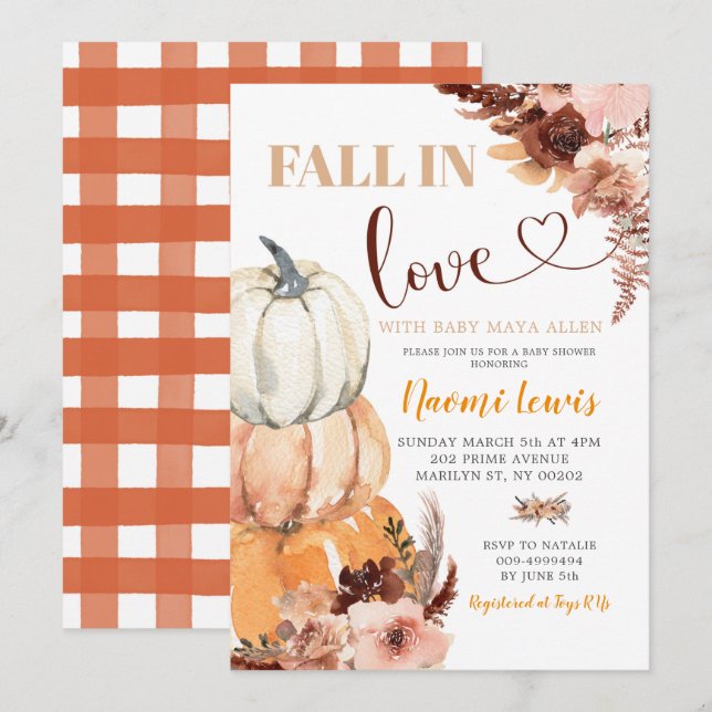 Rustic Boho Pumpkin Fall In Love Baby Shower Invitation (Front/Back)