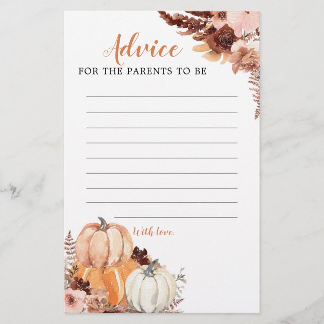 Rustic Boho Pumpkin Oh Baby Advice Card (Front)