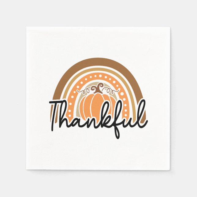 Rustic Boho Pumpkin Rainbow Thankful Napkin (Front)