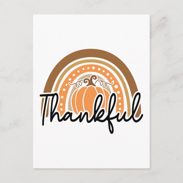 Rustic Boho Pumpkin Rainbow Thankful Postcard (Front)