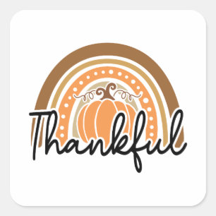 Rustic Boho Pumpkin Rainbow Thankful Square Sticker