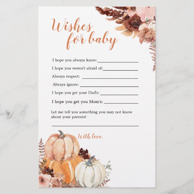 Rustic Boho Pumpkin Shower Wishes For Baby (Front)