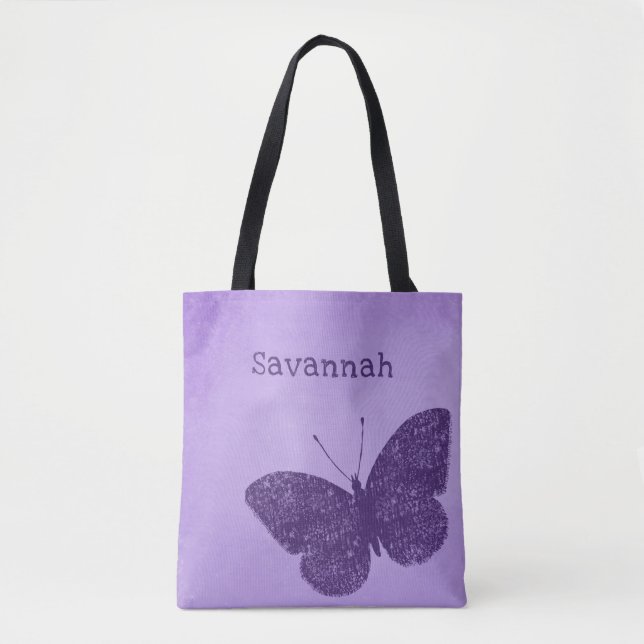 Rustic Boho Purple Butterfly Tote Bag (Front)