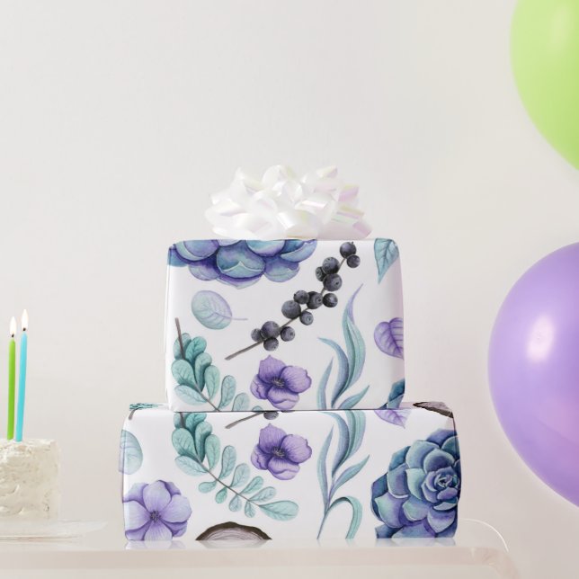 Rustic Boho Purple Floral & Wood Baby Shower Wrapping Paper (Party Gifts)