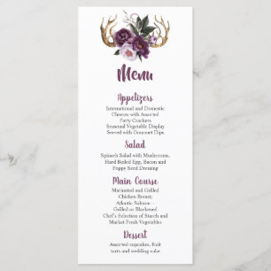 Rustic Boho Purple Plum Peonies Antlers Wedding Menu