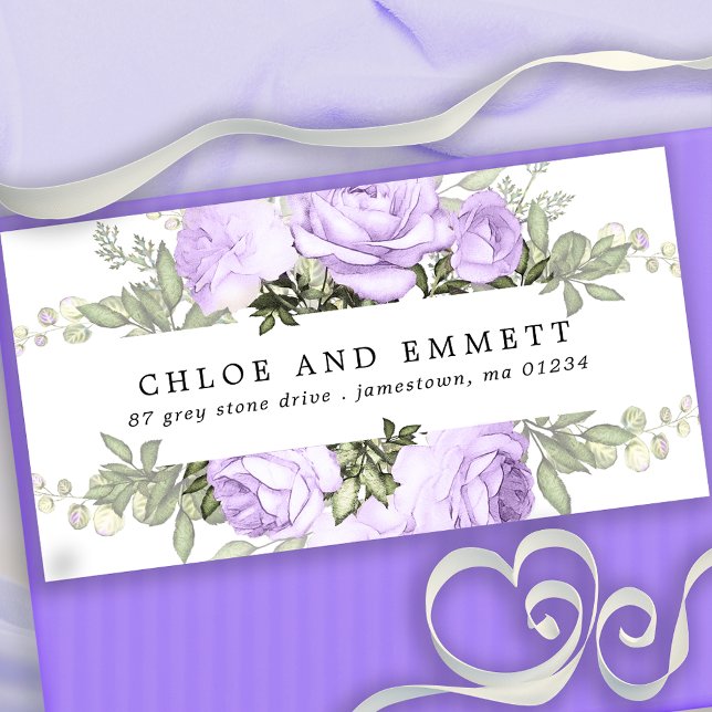 Rustic Boho Purple Rose Floral Address Label (Creator Uploaded)