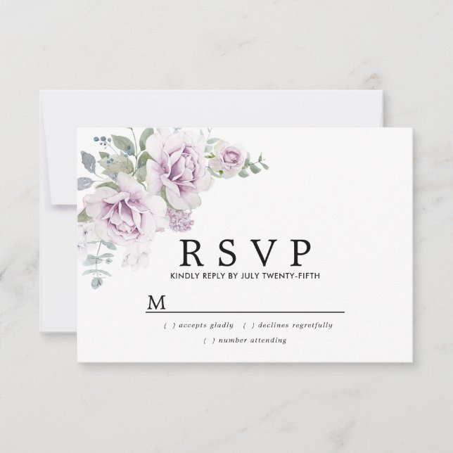 Rustic Boho Purple Rose Floral Quinceanera RSVP (Front)
