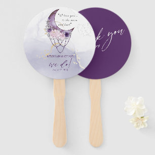 Rustic BOHO Purple Watercolor Crescent Moon  Hand Fan