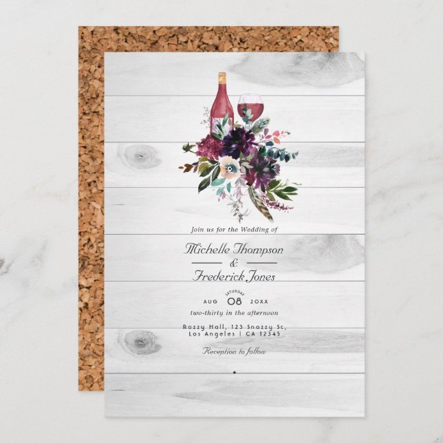 Rustic Boho QR Code RSVP Wine Tasting  Wedding Invitation (Front/Back)