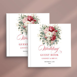 Rustic Boho Red Blush Floral Guest Book Sign In