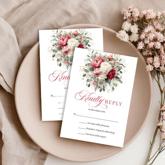 Rustic Boho Red Blush Floral RSVP Enclosure Card (Rustic Boho Red Blush Floral RSVP Enclosure)