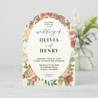 Rustic Boho Red Roses Floral Wedding Invitation