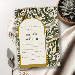 Rustic Boho Retro Arch Green Botanical Birthday Invitation