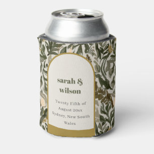 Rustic Boho Retro Arch Green Botanical Wedding Can Cooler