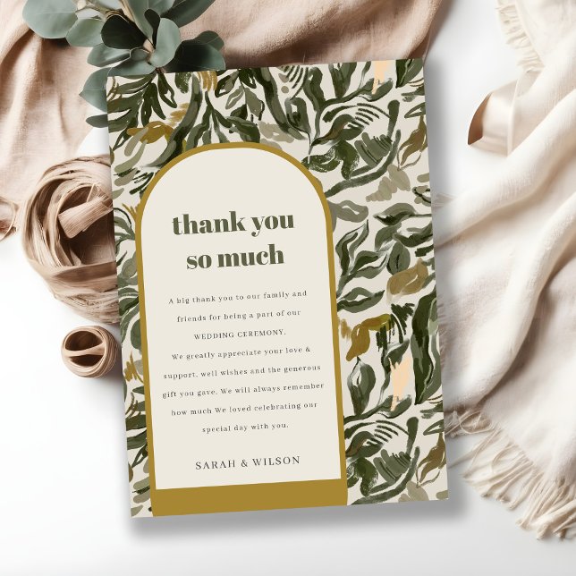 Rustic Boho Retro Arch Green Botanical Wedding Thank You Card (Creator Uploaded)