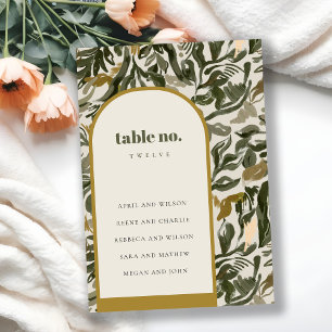 Rustic Boho Retro Green Botanical Wedding Seating Table Number