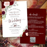 Rustic Boho Roses Burgundy Blush QR Code Wedding Invitation<br><div class="desc">This beautiful wedding invitation features a rustic boho chic design with hand painted watercolor roses in shades of blush pink, deep red and burgundy. The elegant bouquet includes sprigs of lavender, eucalyptus, baby's breath and other leaves foliage and greenery all on a classic white background. The typography includes fancy script...</div>
