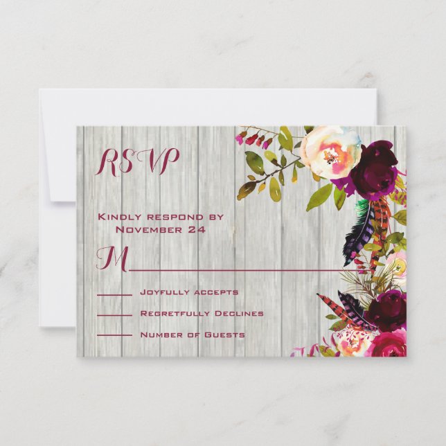 Rustic Boho RSVP weathered wood Card (Front)
