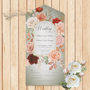 Rustic Boho Rust & Peach Floral Arch Sage Dinner All In One Invitation