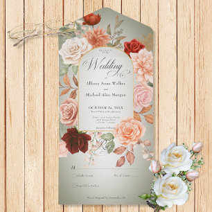 Rustic Boho Rust Peach Floral Arch Sage No Dinner All In One Invitation