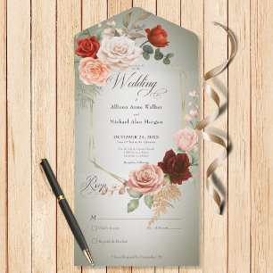 Rustic Boho Rust Peach Floral Frame Sage No Dinner All In One Invitation