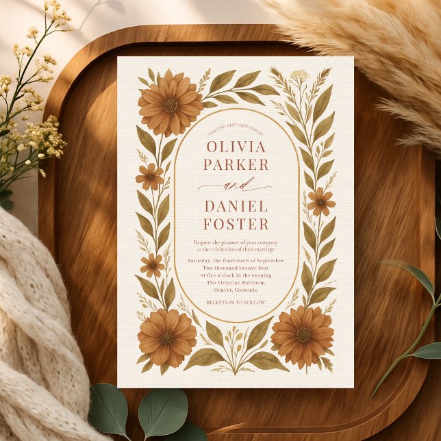 Rustic Boho Rust Terracotta Floral Wedding Invitation (Creator Uploaded)