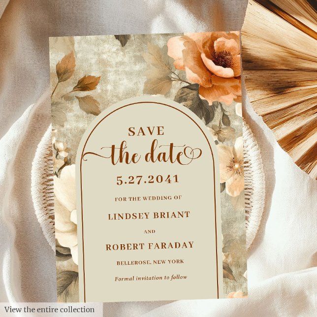 Rustic Boho Rusty Ivory Sage Floral Save The Date Invitation (Rustic Boho Rusty Ivory Sage Floral Save The Date)