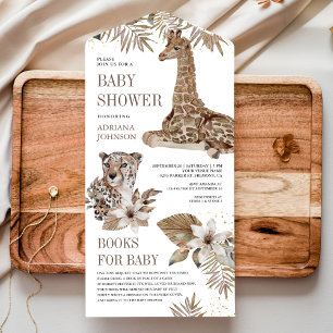 Rustic Boho Safari Leopard and Giraffe Baby Shower All In One Invitation