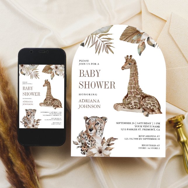 Rustic Boho Safari Leopard and Giraffe Baby Shower Invitation (Creator Uploaded)