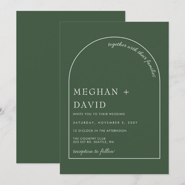 Rustic Boho Sage Green Arch Wedding  Invitation (Front/Back)