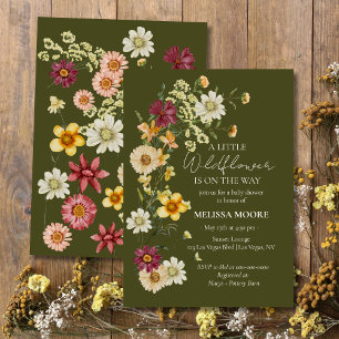 Rustic Boho Sage Green Wildflower Baby Shower Invitation
