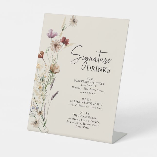 Rustic Boho Signature Drinks Pedestal Sign (Front)