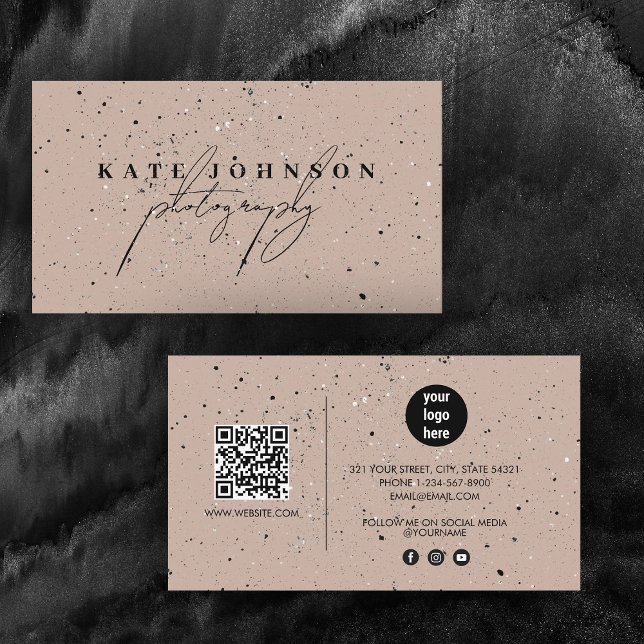 Rustic Boho Signature Script QR Code Social Media  Business Card (Rustic Boho Signature Script QR Code Social Media Business Card)
