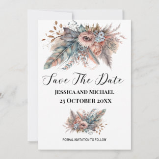 Rustic Boho Silver & Pink Floral Save The Date