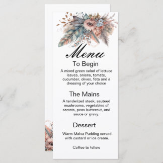 Rustic Boho Silver & Pink Floral Wedding Menu