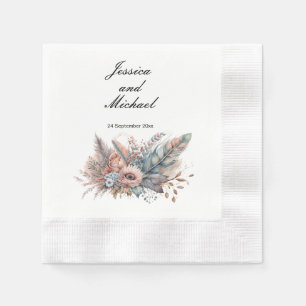Rustic Boho Silver & Pink Floral Wedding Napkin