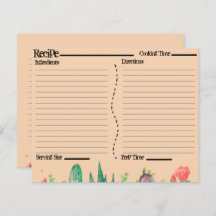 Rustic Boho Southwest Catcus Recipe Cards